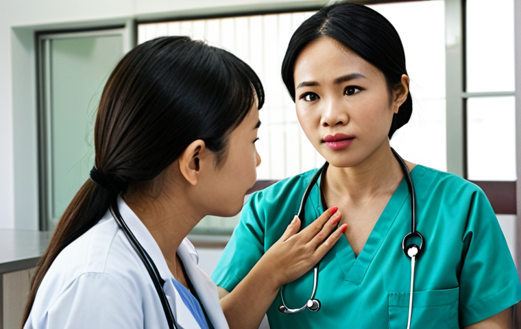 **Image Prompt:** A Vietnamese medical administrative worker actively listening to a patient, showing empathy and understanding. The background is a modern hospital reception area. The worker should be using appropriate body language and maintaining eye contact.