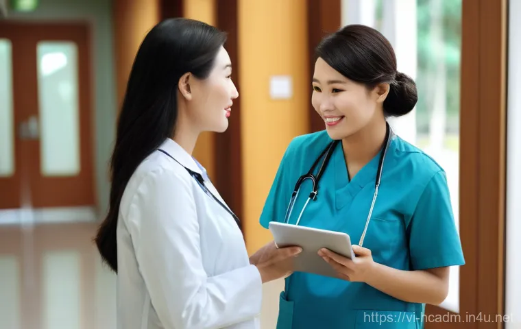 보건의료행정사 필수 자격증 리스트 - **Prompt: "A bustling, state-of-the-art hospital administrative office in Vietnam, showcasing digita...