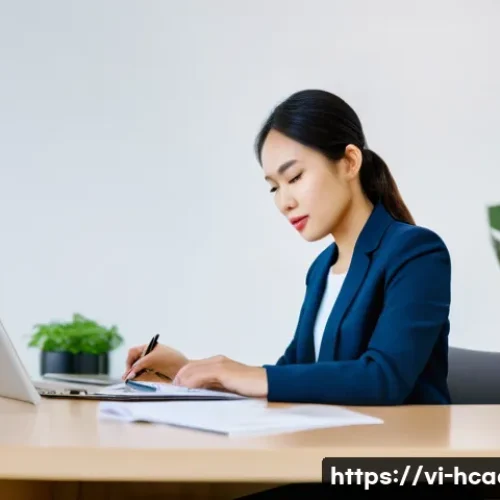 보건의료행정사 연봉 협상 시 유의할 점 - **Prompt:** A confident and determined young Vietnamese woman in her late 20s, dressed in a modern, ...