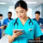 보건의료행정사와 진로 탐색 방법 - A professional Vietnamese hospital administrator in a modern hospital office, wearing formal busines...