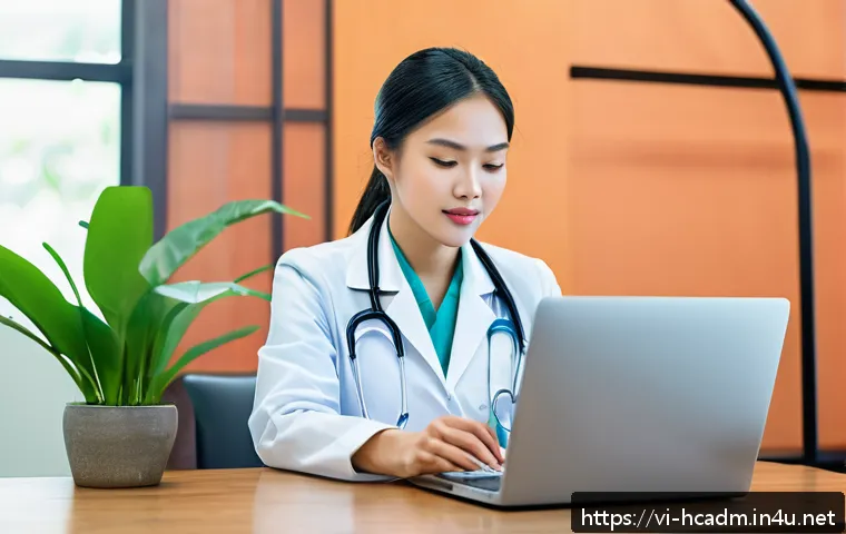 보건의료행정사 관련 법률 및 정책 변화 - A modern Vietnamese healthcare professional registering for a medical license online using a sleek l...